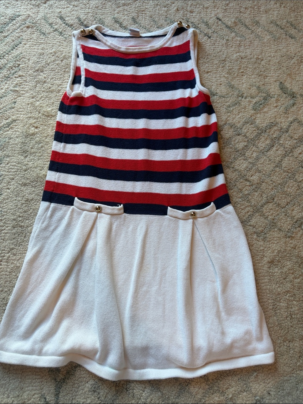 Janie & Jack Girls Nautical Stripe Sleeveless Dress - Red, Navy & White
